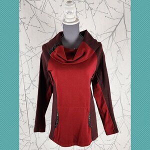Creations Encore Red Stretch Knit Cowl Neck Tunic